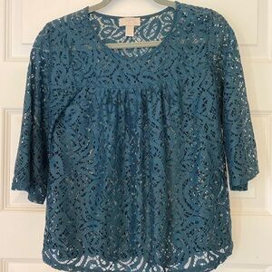LOFT Women's Blue Lace Blouse